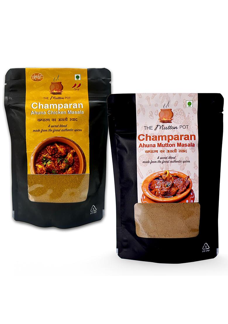 The Mutton Pot Authentic Champaran Ahuna Handi Meat & Chicken Masala Combo | No Preservatives, Artificial Colors Home Cooking Indian Bihar'S Recipe Easy To Cook Gravy With Spices