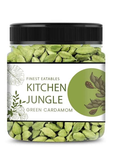 Kitchen Jungle Cardamom Green, Elaichi 100 Gm [ Small/Medium/Bold 8Mm ] (Medium Pack Of 1)