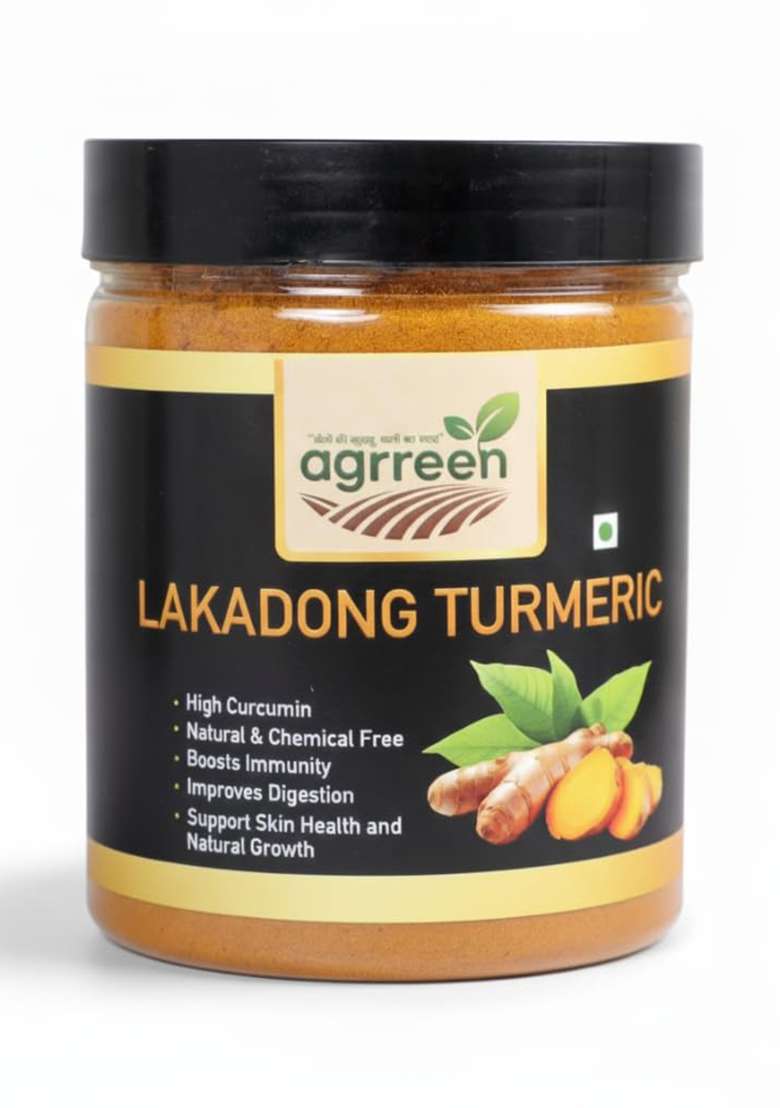 Agrreen Lakadong Turmeric Powder | 100% Pure & Natural High Curcumin (8%+) Sourced From Meghalaya Immunity Booster Chemical-Free, Sun-Dried Haldi 200G - Indya