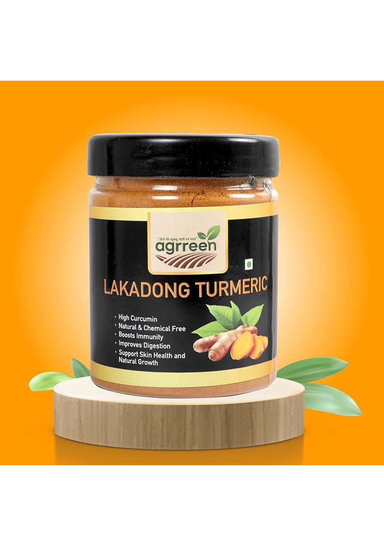 Agrreen Lakadong Turmeric Powder | 100% Pure & Natural High Curcumin (8%+) Sourced From Meghalaya Immunity Booster Chemical-Free, Sun-Dried Haldi 200G - Indya