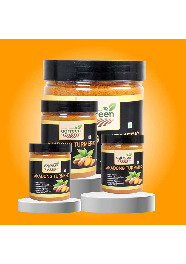 Agrreen Lakadong Turmeric Powder | 100% Pure & Natural High Curcumin (8%+) Sourced From Meghalaya Immunity Booster Chemical-Free, Sun-Dried Haldi 200G - Indya