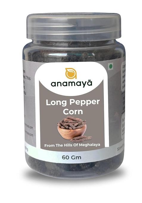 Anamaya Pipli Long Pepper 60 Gms | Pippali Whole Magh Pipal Mug Grown & Harvested In North-East India 100% Pure And Natural Packed A Reusable Jar
