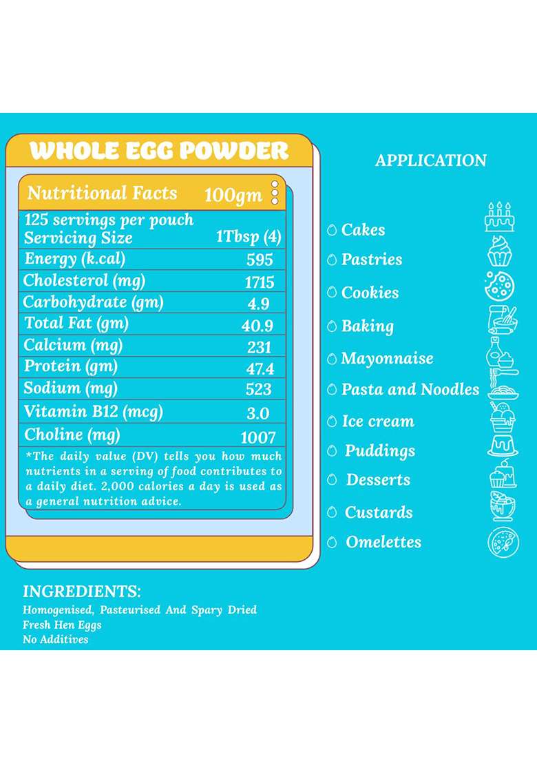 Adequate Foods Whole Egg Powder 500G 100% Pure & Pasteurized, High-Protein Shelf-Stable For Baking, Cooking Fitness (125 Omelets Per Pack) - Indya