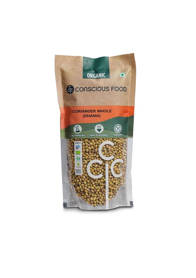 Conscious Food Organic Whole Coriander Seeds | 100G Certified Dhaniya, Dhana Dal, Kothamalli, Dhane, Dhonay, Kothmiri Strong Flavour - Indya