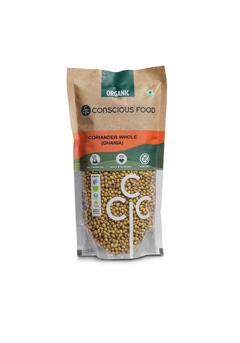 Conscious Food Organic Whole Coriander Seeds | 100G Certified Dhaniya, Dhana Dal, Kothamalli, Dhane, Dhonay, Kothmiri Strong Flavour