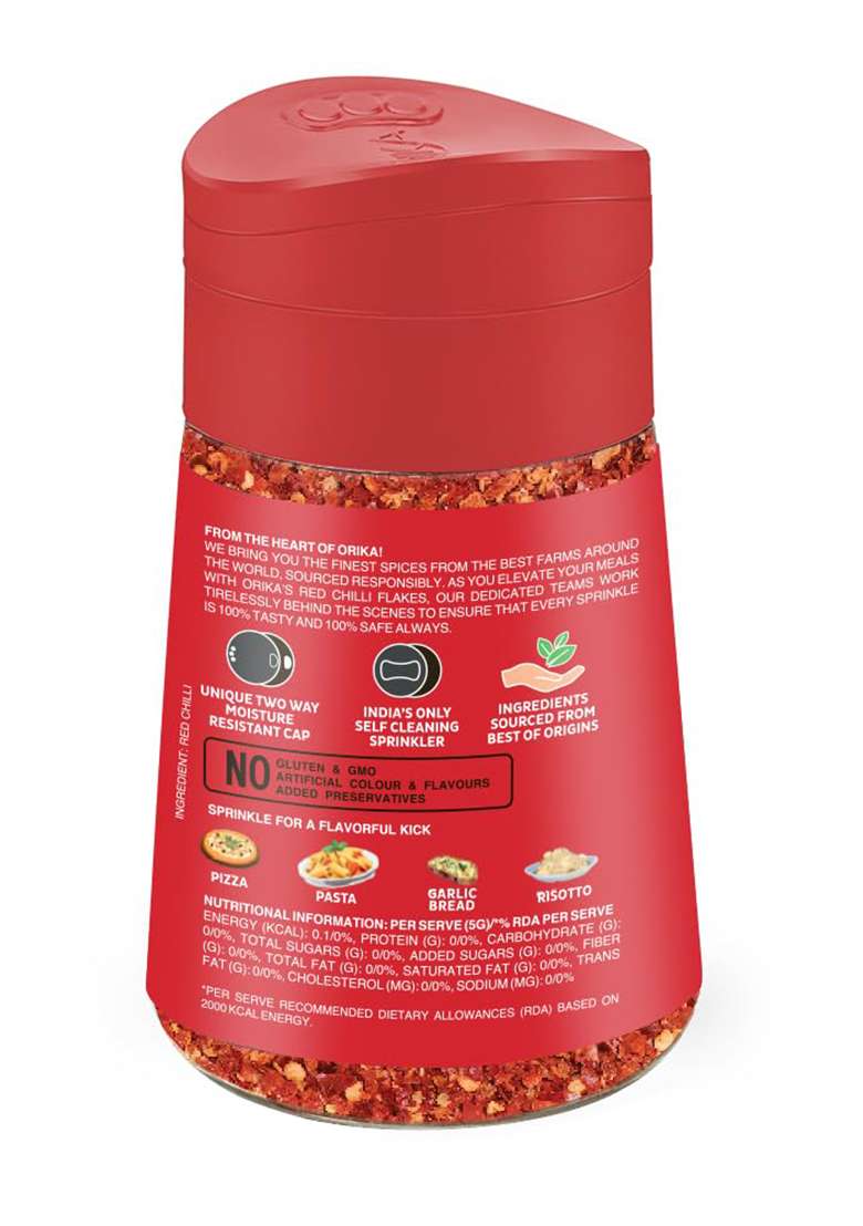 Orika Red Chilli Flakes 45G | Ideal Seasoning For Pizza, Pasta And Garlic Bread Moisture Resistant Sprinkler Jar No Artificial Flavours Colours - Indya