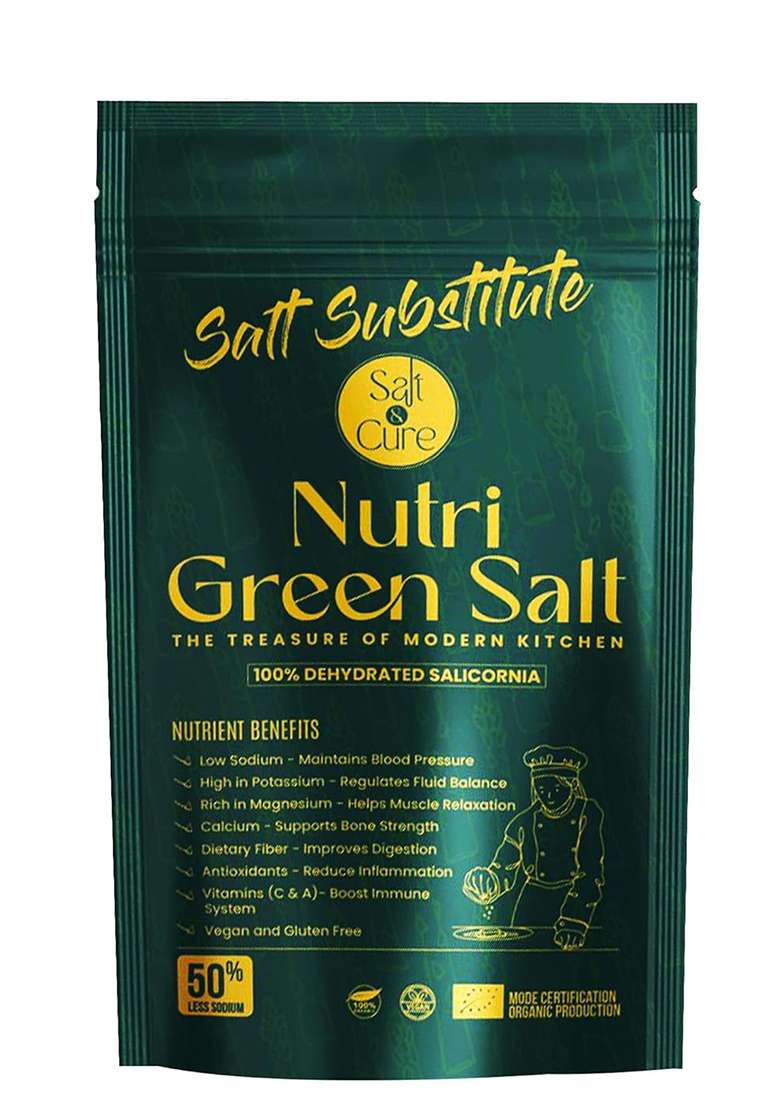 Salt & Cure Nutri Green - 100 Gms | Dehydrated Salicorna Organic Substitute Less In Sodium Than Regular Additives Free Vegan And Gluten-Free (Pack Of 1) - Indya