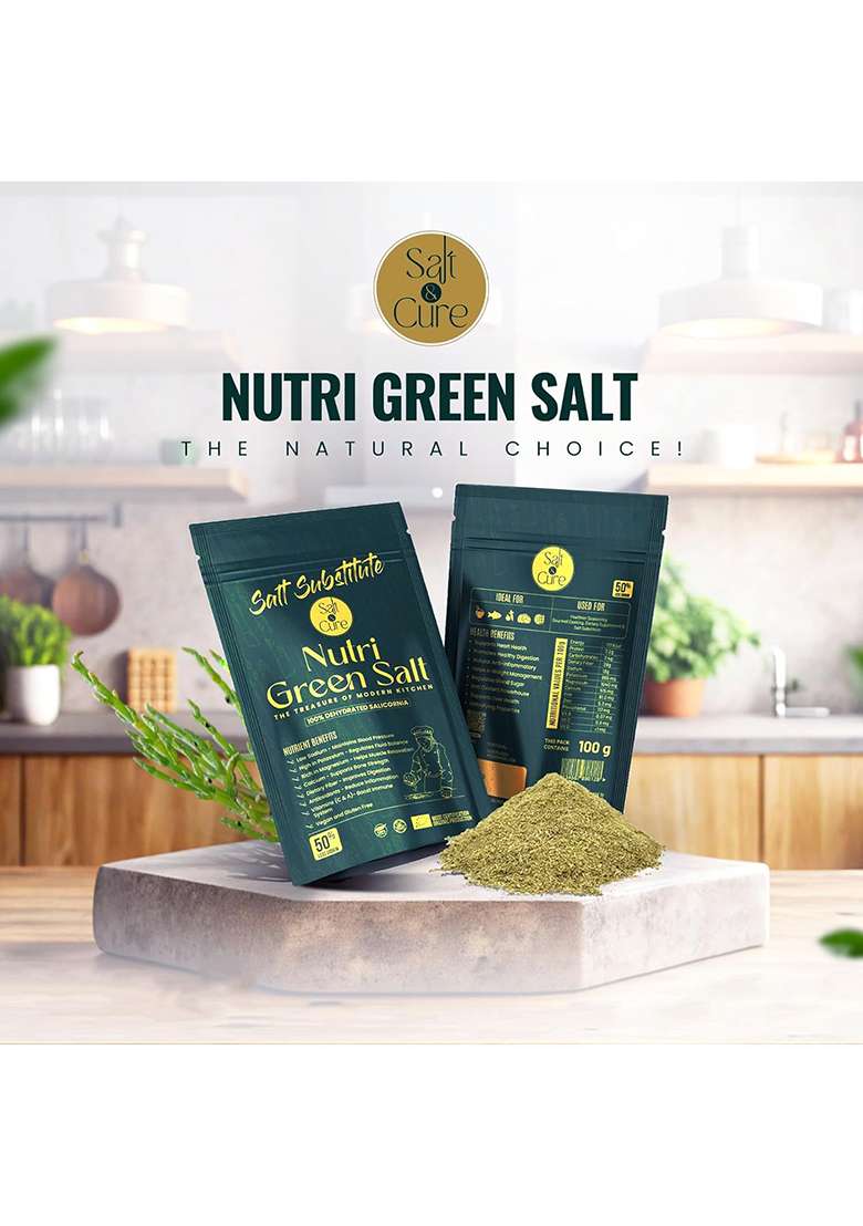 Salt & Cure Nutri Green - 100 Gms | Dehydrated Salicorna Organic Substitute Less In Sodium Than Regular Additives Free Vegan And Gluten-Free (Pack Of 1) - Indya