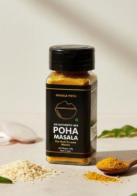 Masala Potli Premium Indore Poha | Indori Pohe Ka Powder No Artificial Preservatives, Colors, & Flavours Taste Maker Mix Of 20 Blended Healthy Spices (Glass Sprinkler Jar, 2.65 Oz / 75G )