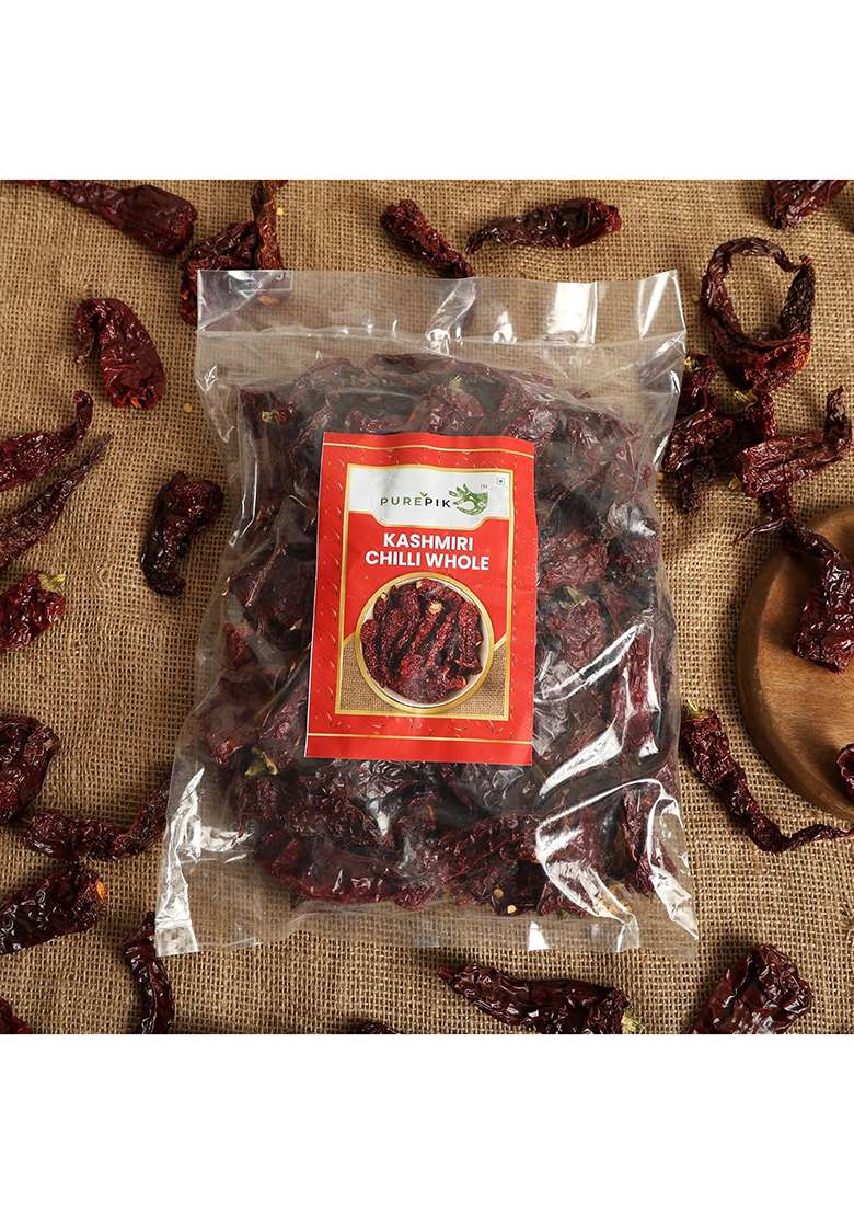 Pure Pik Kashmiri Red Chilli Whole Stemless (400 Gram Pack Of 1) - Indya