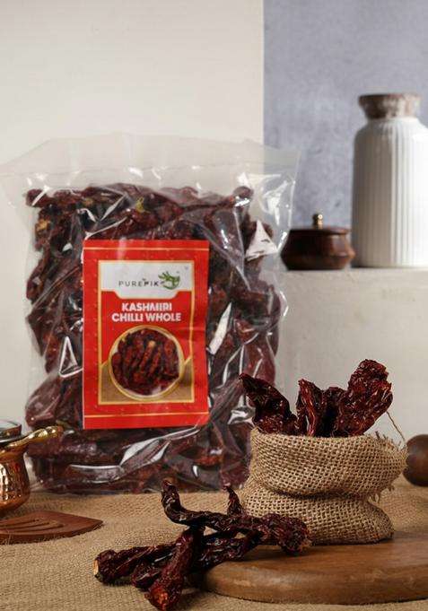 Pure Pik Kashmiri Red Chilli Whole Stemless (400 Gram Pack Of 1)