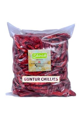 Shirish Masala Guntur Chilli 1 Kg [Stemless ] [Premium Sortex Clean Sannam Chillies] [Hot Dried Red [Red Whole [Dry