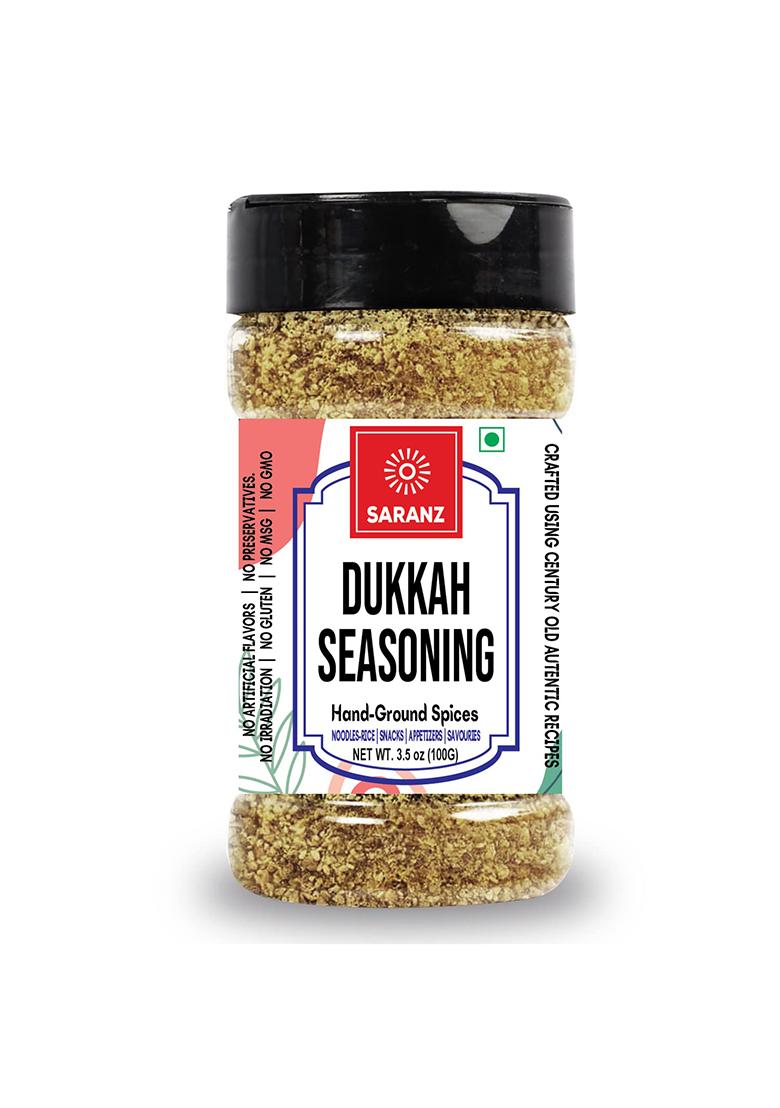 Saranz Exotic Dukkah Spice Mix | 100% Natural Authentic Indian Flavorful Crunchy & Seasoning Blend Of Fresh Aromatic Spices (100 Grams Sprinkler Jar)