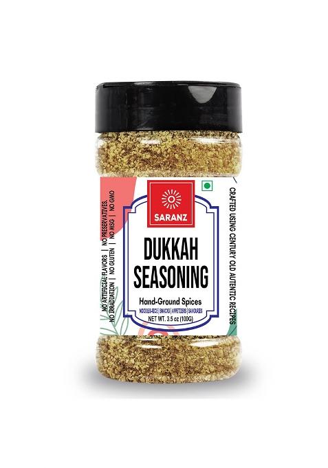 Saranz Exotic Dukkah Spice Mix | 100% Natural Authentic Indian Flavorful Crunchy & Seasoning Blend Of Fresh Aromatic Spices (100 Grams Sprinkler Jar)