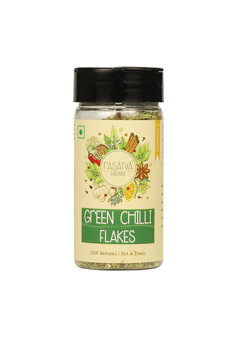Rasatva Green Chilli Flakes | Hot & Fresh 100% Natural No Additives Preservatives Seasoning For Pizza, Pasta, Snacks, Salads More 30 Grams (Pack Of 1)