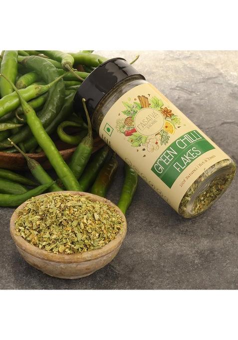 Rasatva Green Chilli Flakes | Hot & Fresh 100% Natural No Additives Preservatives Seasoning For Pizza, Pasta, Snacks, Salads More 30 Grams (Pack Of 1)
