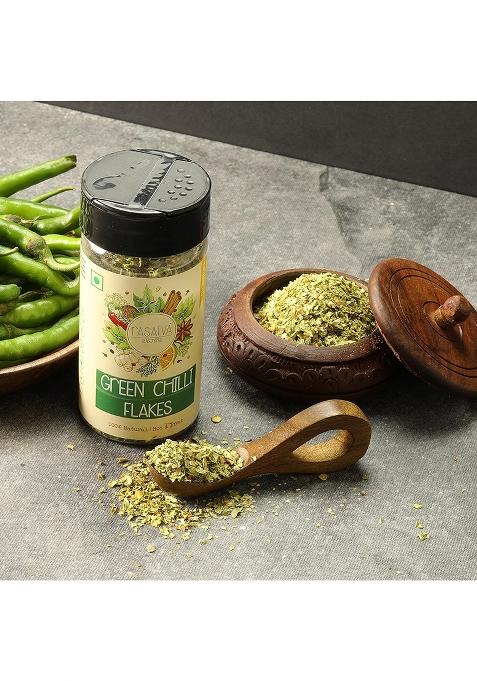 Rasatva Green Chilli Flakes | Hot & Fresh 100% Natural No Additives Preservatives Seasoning For Pizza, Pasta, Snacks, Salads More 30 Grams (Pack Of 1)