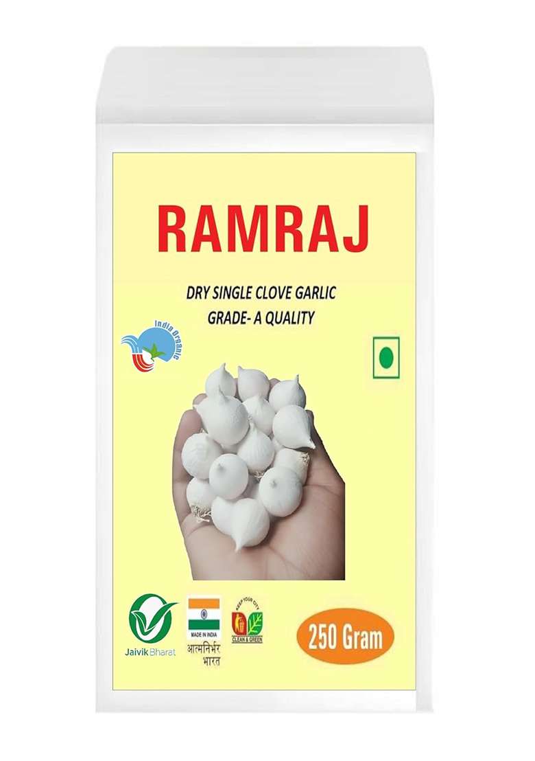 Ramraj Dry Organic Single Clove Garlic Ek Pothi Lahsun 250 Gm Grade-A Qualilty (Not Hybrid) - Indya