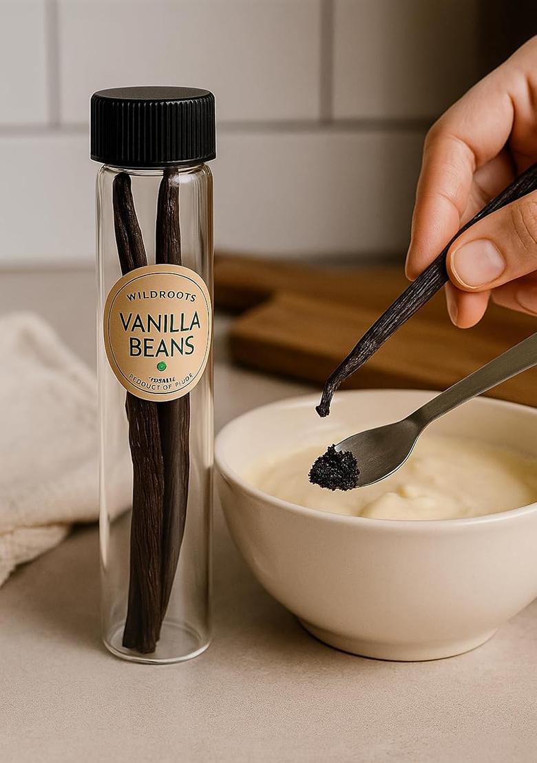 Wildroots Premium Grade A Vanilla Beans/Pods 15+ Cm, Organically Grown, Ideal For Baking, Cooking, Desserts, Coffee, 2 Pods (Pack Of 1)