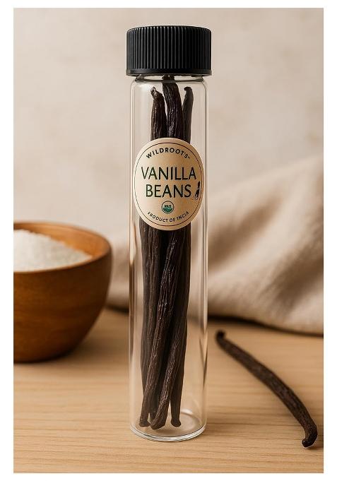 Wildroots Premium Grade A Vanilla Beans/Pods 15+ Cm, Organically Grown, Ideal For Baking, Cooking, Desserts, Coffee, 2 Pods (Pack Of 1)