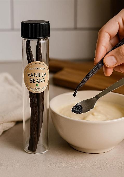 Wildroots Premium Grade A Vanilla Beans/Pods 15+ Cm, Organically Grown, Ideal For Baking, Cooking, Desserts, Coffee, 2 Pods (Pack Of 1)