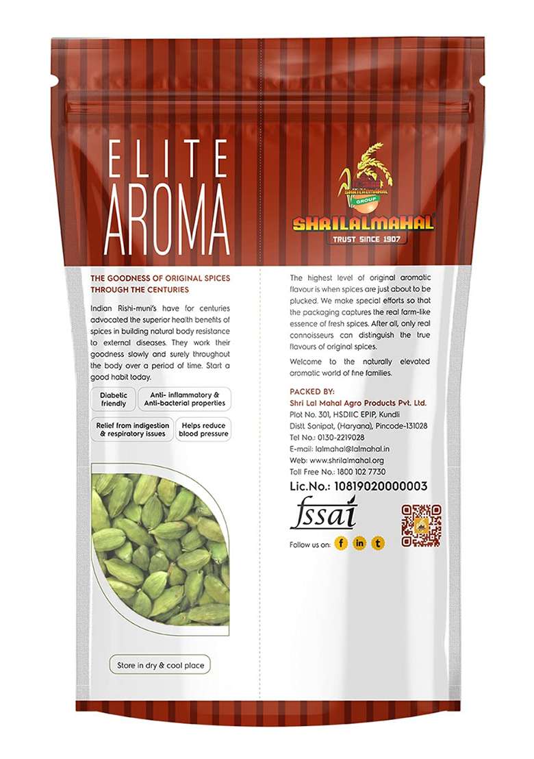 Shrilalmahal Elite Aroma, Whole Cardamom Green Small 6Mm, 100Gm - Indya