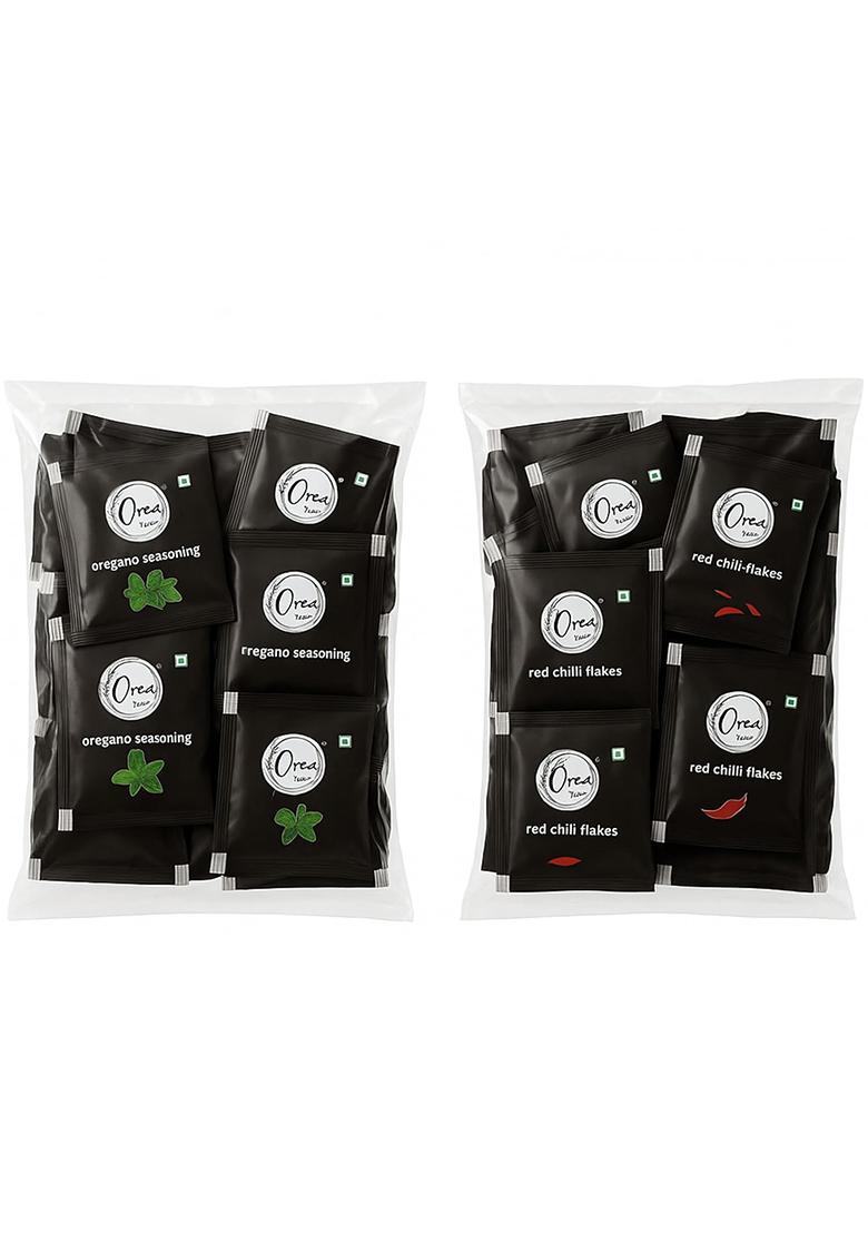 Orea Farm Oregano Seasoning And Red Chilli Flakes Sachets | 200 Combo 100 Of Ideal For Serving With Pizzas, Pasta, Sandwiches, Burgers, Garlic Bread, Salads, Soups, Snacks Free From Artificial Colors, Flavors Preservatives