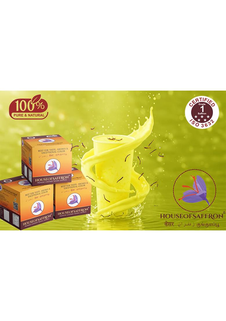 House Of Saffron 1Gram Original Kashmir Kesar For Pregnant Women, Cooking, Face, 100% Pure & Natural Certified Iso3632 Grade A1+++ Saffron/Kumkuma Puvvu/Kungumapoo/Kesar
