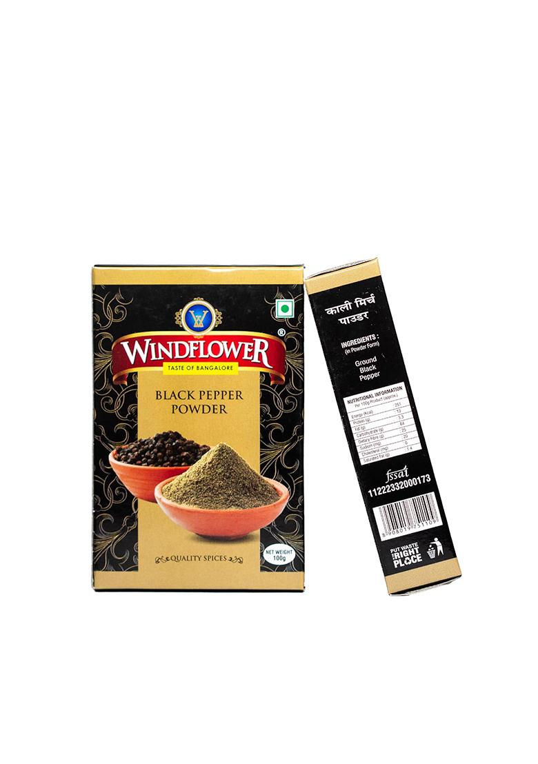 Windflower Black Pepper Powder 100G | Pure & Aromatic Kali Mirch Whole Ground For Cooking, Seasoning Spices