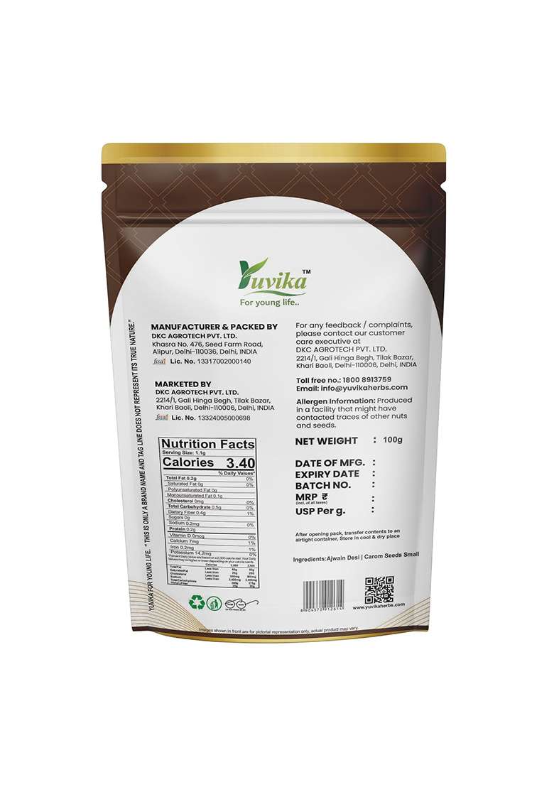 Yuvika Ajwain Desi Barik - Carom Copticum Seeds Small (100 Grams) - Indya