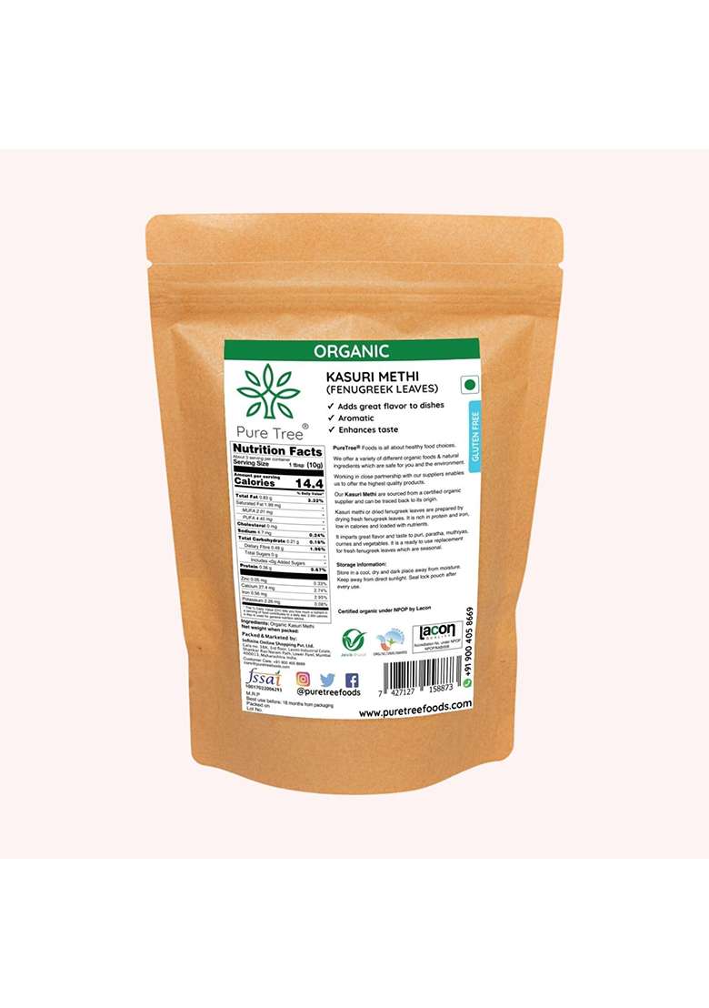 Pure Tree Certified Organic Kasuri Methi Leaves | 30 G Dried Fenugreek Leaf Add Flavour And Aroma To Dishes Spice - Indya