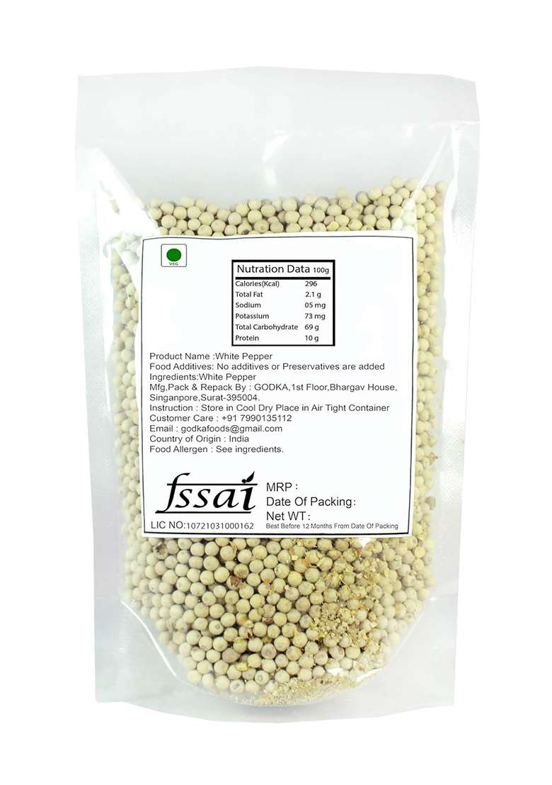 Godka Organic Whole White Pepper/Sabut Safed Mirch,200 Grams - Indya