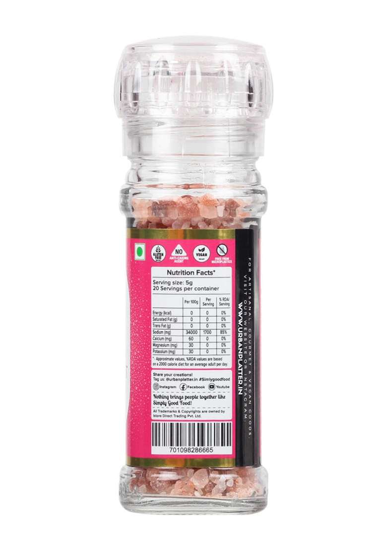 Urban Platter Pink Himalayan Rock Salt Grinder, 100G (Sendha Namak | Easy To Grind Free From Micro-Plastics Pure & Natural Rich In Minerals) - Indya