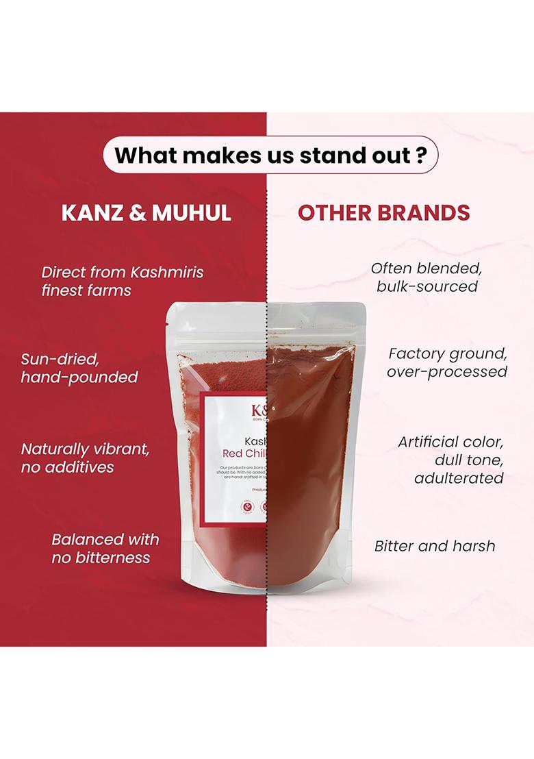 Kanz & Muhul Kashmirii Red Chilli Powder 450 Grams | Kashmiri Lal Mirch Mild Spicy, Authentic, Bright Colour Organic With No Added Preservatives