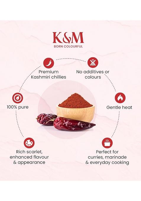 Kanz & Muhul Kashmirii Red Chilli Powder 450 Grams | Kashmiri Lal Mirch Mild Spicy, Authentic, Bright Colour Organic With No Added Preservatives