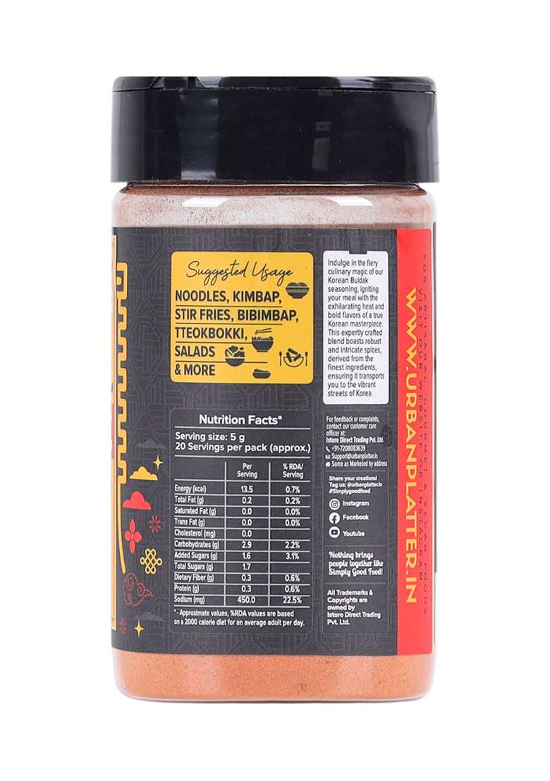 Urban Platter Korean Buldak Seasoning, 100G (Plant-Based | Fiery And Addictive Signature Korean-Style Flavour) - Indya