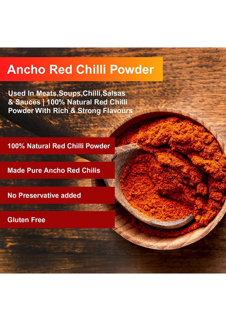 Saranz Ancho Red Chilli Powder|Spice Blend Perfect For Cooking|Used In Meats,Soups,Chilli,Salsas & Sauces|Natural Organic Redchilli Powder With Rich Strong Flavours|Mexican Spice|Smokey Flavor-200Gm