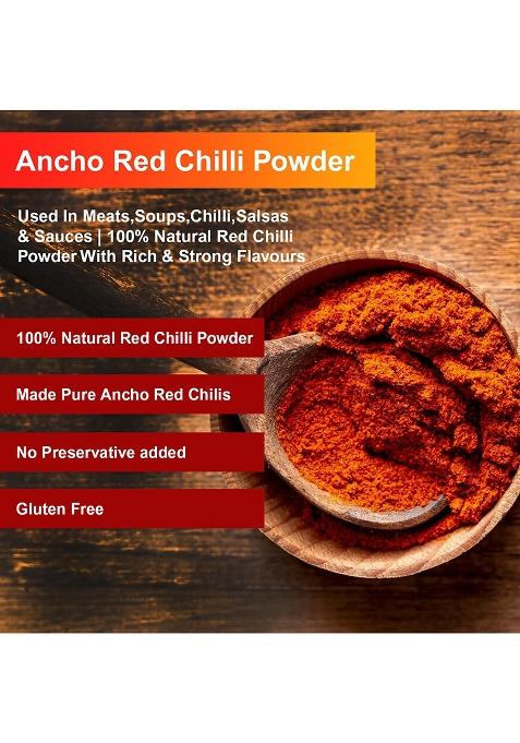 Saranz Ancho Red Chilli Powder|Spice Blend Perfect For Cooking|Used In Meats,Soups,Chilli,Salsas & Sauces|Natural Organic Redchilli Powder With Rich Strong Flavours|Mexican Spice|Smokey Flavor-200Gm