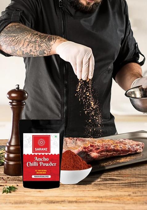 Saranz Ancho Red Chilli Powder|Spice Blend Perfect For Cooking|Used In Meats,Soups,Chilli,Salsas & Sauces|Natural Organic Redchilli Powder With Rich Strong Flavours|Mexican Spice|Smokey Flavor-200Gm