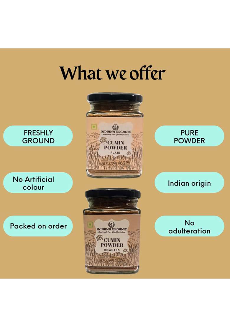 Indiana Organic - Roasted Cumin Powder | Bhuna Jeera Packed On Order From Fresh Batch Zero Added Colours, Fillers, Additives & Preservatives 150 Gram (Roasted Powder) - Indya