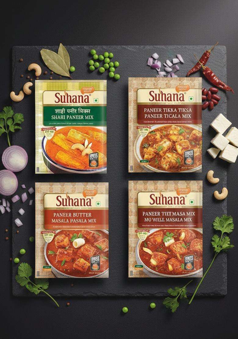 Suhana Paneer Combo Of 8 (Shahi 2 - Butter -Paneer Tikka -Mutter 2) Easy To Cook 1 Count - Indya
