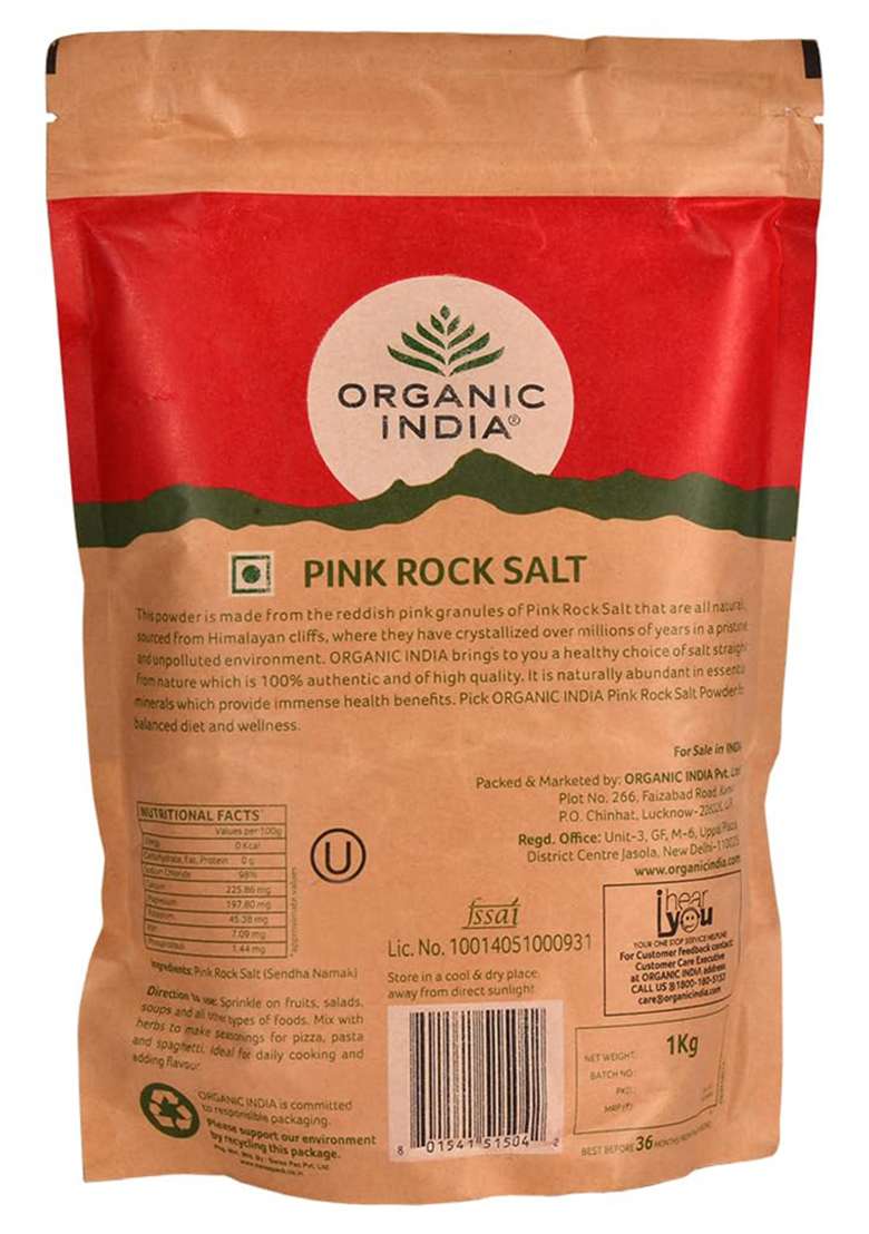Organic India A Tata Product - Pink Rock Salt, 1Kg Pouch - Indya