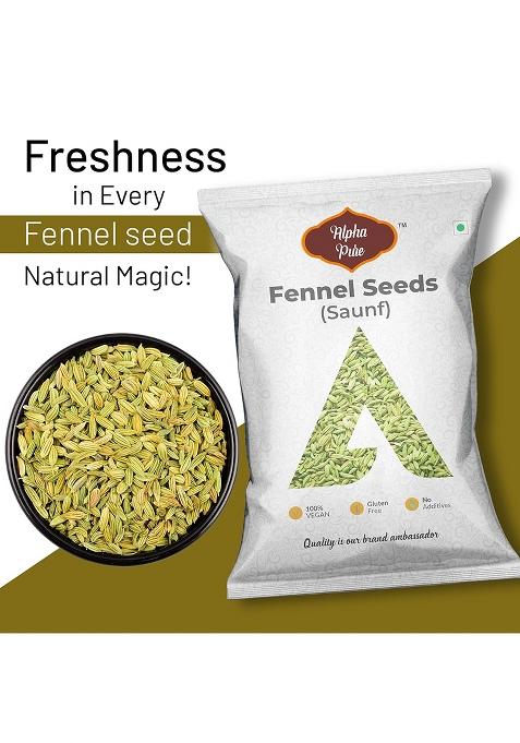 Alpha Pure Fennel Seeds (Saunf) 1Kg | Natural Mouth Freshener & Digestive Whole Saunf For Cooking, Pickles, Desserts, Curries, Masala Blends Traditional Indian Recipes Aromatic Healthy