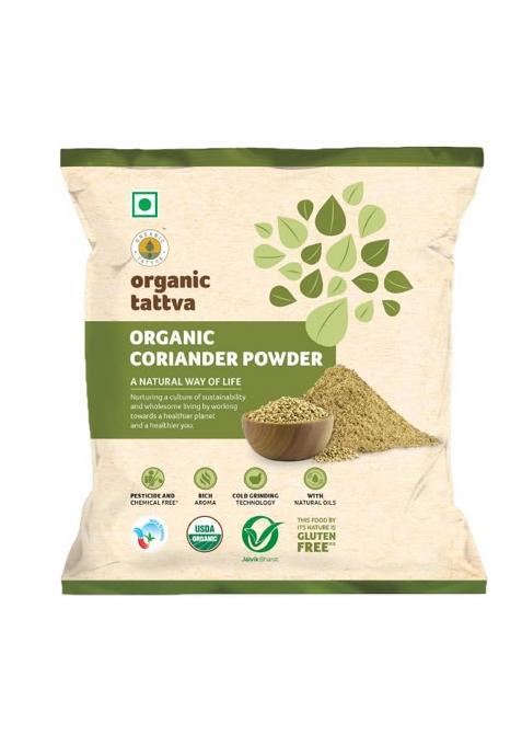 Organic Tattva Tattva, Dried Coriander Powder (Dhaniya) | Quality Dhaniya Powder, Naturally Processed, From Farm Picked Fresh Seeds (100 G, Pouch)