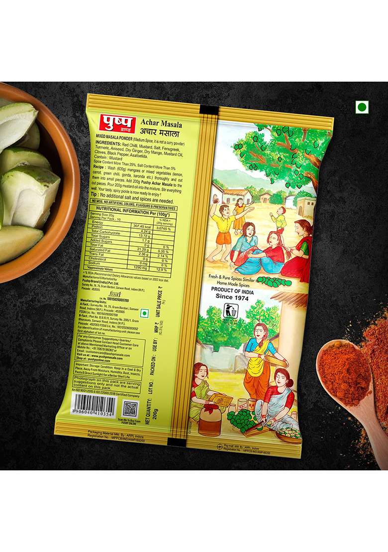 Pushp Brand Achar Masala | 200 G Premium Blend Of Traditional Spices Ready-To-Use Pickle Mix Authentic Homemade No Added Preservatives - Indya