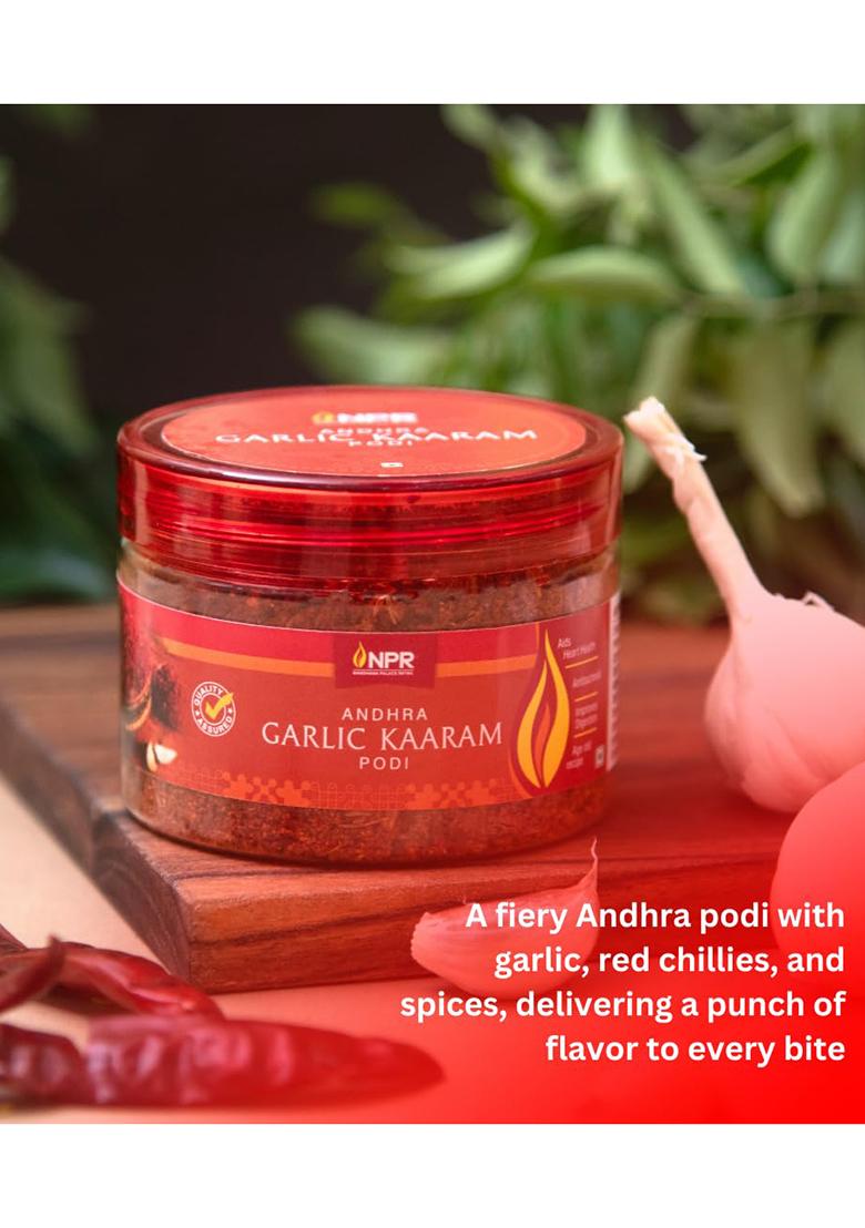 Npr Nandhana Palace Retail Garlic Andhra Kaaram Podi 125G | South Indian Spice Chutney Powder Instant Idli Dosa With Goodness Of Ideal For Idli, Or Rice An Authentic Flavour Burst Pack 4