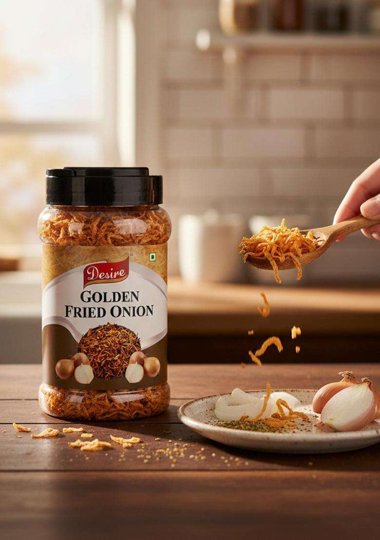 Desire Golden Fried Onion 500G | Pack Of 2 In Jar Flakes |Birista Pyaz Used For Biryani,Gravies, Indian Curries - Indya
