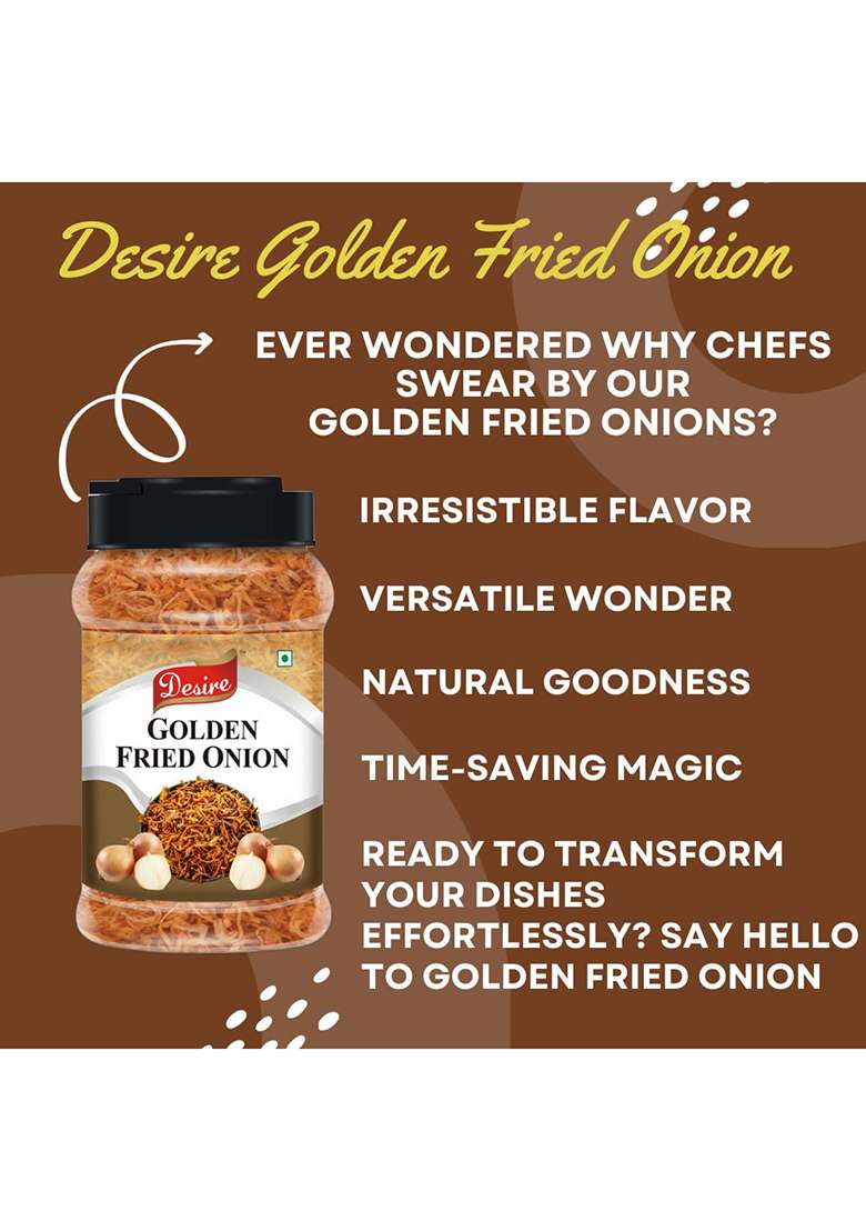 Desire Golden Fried Onion 500G | Pack Of 2 In Jar Flakes |Birista Pyaz Used For Biryani,Gravies, Indian Curries - Indya
