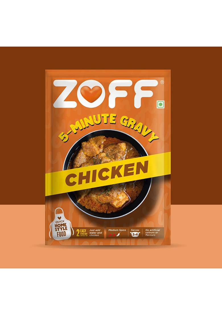 Zoff 5 Minute - Ready To Eat Chicken Gravy Mix Quick & Easy Indian Curry For Travel Home Authentic Homestyle Flavor Perfect With Rice, Roti, Or Bread 90G - Indya