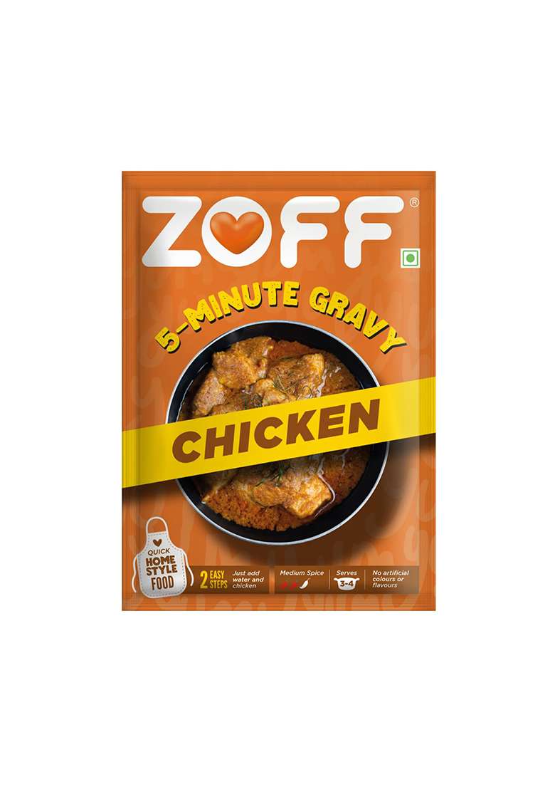Zoff 5 Minute - Ready To Eat Chicken Gravy Mix Quick & Easy Indian Curry For Travel Home Authentic Homestyle Flavor Perfect With Rice, Roti, Or Bread 90G - Indya
